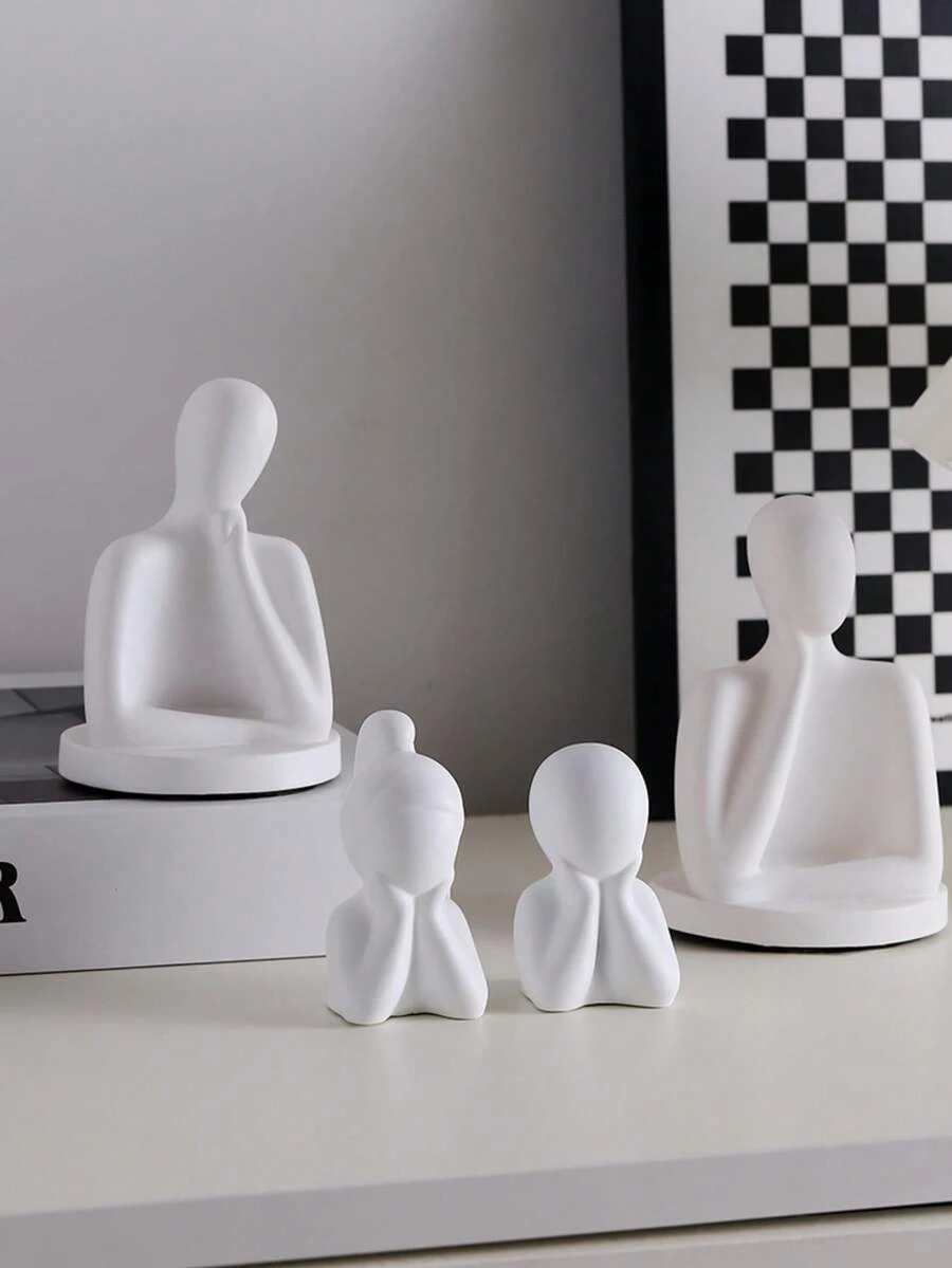1PC Set Abstract Thinker Figurine, Minimalist White Resin Human Statue For Home Decor