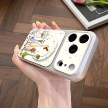 Ốp điện thoại hình vịt cổ dài ngộ nghĩnh chấm bi, phù hợp với 17 Pro Max/17/17 Pro, 16 Pro Max/16 Pro/16, 15 Pro Max/15 Pro/15, 14 Pro Max/14 Pro/14, 13 Pro Max/13 Pro/13, 12 Pro Max/12 Series, ốp điện thoại doanh nhân đa chức năng có thể gập lại với nam châm. - Bạc - Xem 2