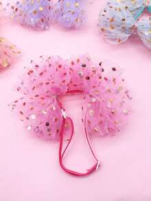 1pc Summer Polka Dot Mesh Large Dog Headband, Decorative Hair Band, Elastic Design Won't Choke, Suitable For Dog Outfits At Weddings, Birthdays, And Spring/Summer Photo Shoots - Multicolor - View 11