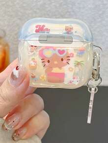 SANRIO Bao đựng tai nghe Hello Kitty bằng da đen kiểu Nhật Bản, viền lượn sóng, phong cách nghỉ hè, phù hợp với thế hệ 1/2/3 Pro - Bao bảo vệ trong suốt chống rơi vỡ. - Nhiều màu - Xem 6