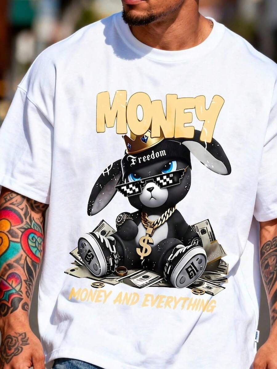 m1oney Bunny HipHop Graphic T1S1Hirt, Streetwear Bunny T1EE, UniS1ex Cotton Top.