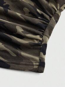 Punk Parte superior con estampado de leopardo y cuello de halter para mujer, escuela - Verde militar - Ver 4