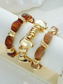 Set de 7/4 piezas de pulseras elegantes y minimalistas de estilo vintage con diseño asimétrico, geométrico y teñido anudado, con cuentas de resina (patrón y color aleatorios) - Multicolor - Ver 3
