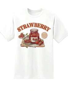 Women's Clothing Strawberry Jam Vintage Style Graphic T-Shirt For Women Summer Casual Wear Fruit Print Top Gift For Strawberry Lovers, Women's Shirts - 白色 - 查看 2