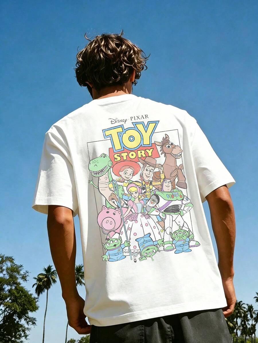 Men's Disney Toy Story Full Cast Tee, Retro Print, Casual Fit, Nostalgic Streetwear Style. - White - View 1