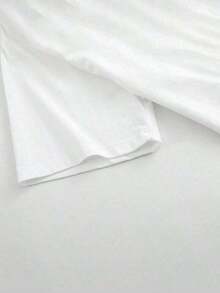 Women's 100% Cotton Crew Neck T-Shirt, White And Blue Shell Print, Casual Top For Beach Outfit, Party, Casual Wear, Spring/Summer T-Shirt, Summer Outfit, Short Sleeve T-Shirt, Loose Fit Shirt, Summer. - White - View 4