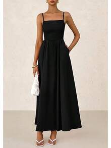 Women Midi Dresses - Black - View 1