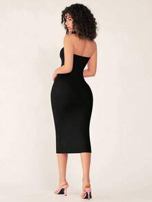 Vestido casual de cena ajustado al cuerpo sin tirantes para mujer - Negro - Ver 2