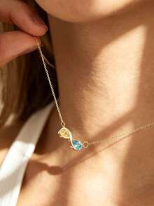 Dây chuyền tối giản 2 đá quý tượng trưng cho tháng sinh, dây chuyền gia đình bằng vàng 18K, mặt dây chuyền vàng, trang sức dành cho mẹ và con gái, quà tặng Ngày của Mẹ cho người phụ nữ - Kiểu 2 - Xem 6