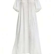 Swim Vcay Women's Ruffled Off Shoulder Mid-Calf Beach Dress, Sexy Beach Dress, Lantern Sleeve Wedding Guest Slit Flowing Dress For Summer Beach Vacation - Azul Cadete - Ver 9