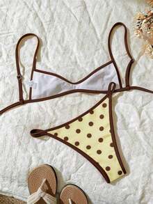 Conjunto de bikini con tirantes de espagueti de tela jacquard para mujer, primavera/verano - Multicolor - Ver 2