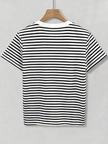 Camiseta de mujer casual de cuello redondo y manga corta con estampado de lazo - Multicolor 2 - Ver 2