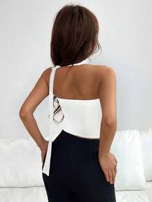 Top de bandeau fruncida con estampado de leopardo y bufanda - Blanco 2 - Ver 2