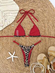Conjunto de bikini de rayas coloridas y sexy para primavera/verano 2026, traje de baño de estilo minimalista de tres puntos para mujeres jóvenes - Multicolor 9 - Ver 7