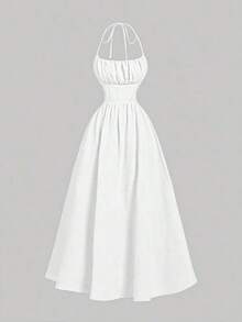 Vestido de verano con estampado floral elegante y lazo en la cintura para mujer - Blanco - Ver 5