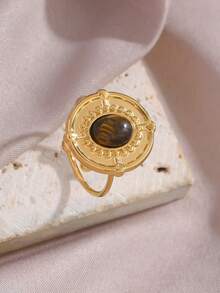 1pc 18K Gold Plated Stainless Steel Vintage Luxury Elegant Tiger Eye & Pearl Ring, Women's Fashion Accessory Suitable For Daily Wear, Parties, Gatherings, Festivals, Also As A Gift - Gold - View 6