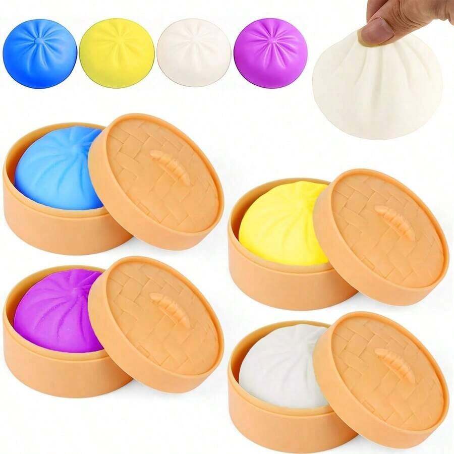 1/4pcs Set Of 5 Assorted Colorful Dumpling Stress Balls, Perfect For Halloween Activities, Pranking, Play, And As Squeeze Toys For Birthday Party Favors Or School Carnival Rewards - 黃色 - 查看 1
