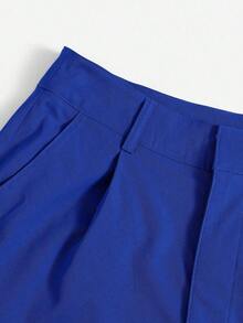 Shorts diarios tejidos de unicolor para mujer, sencillos - azul real - Ver 4