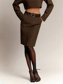 Haute Minifalda sólida casual y versátil para citas/viajes de mujer - Gris - Ver 7