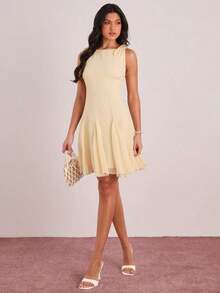 Vestido mini casual y de fiesta con pliegues y lunares para mujer - Amarillo claro - Ver 6