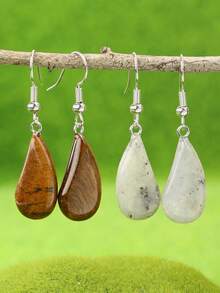 Pendientes de cristal facetado en forma de gota de agua de piedra natural, jade amarillo y cuarzo cereza, pendientes de moda para mujeres, adecuados para fiesta de verano, playa, cita, regalo romántico para el Día de San Valentín y aniversario - Multicolor - Ver 4