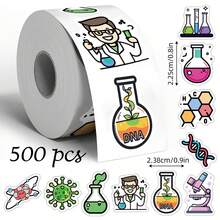 500 miếng/cuộn Hình dán hoạt hình thí nghiệm hóa học, DNA, dụng cụ phòng thí nghiệm, kính hiển vi, ống nghiệm, cốc đong, nguyên tố hóa học, hình dán niêm phong bao bì quà tặng. - Hoạt hình - Xem 6