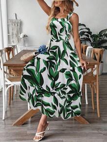 Vestido deslizante casual y elegante con diseño de cintura elástica, lazo de moño y estampado floral para vacaciones y uso diario de mujer - Multicolor 2 - Ver 4