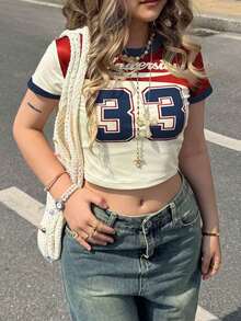 Camiseta casual con eslogan de vuelta al colegio/universidad, bandera mexicana y estampado de corazón, para usar en casa, deportes y al aire libre, con estilo Y2K - Multicolor - Ver 4