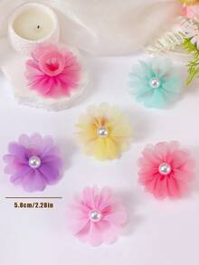 10pcs/Set Girls' Random Pearl Solid Color Mesh Floral Scrunchies, High-Quality Soft Bubble Hair Ties, Elastic Hair Bands, Cute Hair Accessories For Daily Use - Multicolor - View 5