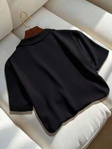 Camisa de manga corta con cuello vuelto de color sólido para mujer, estilo casual, para verano - Marrón - Ver 6