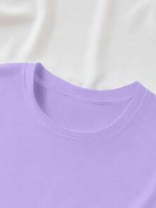 Camiseta casual de mujer con estampado de corazón y cuello redondo, para verano - Púrpura malva - Ver 3