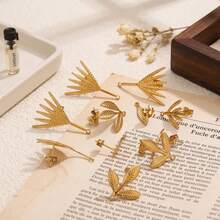 6个304不锈钢镀18K金树叶耳钉，DIY耳钉针带环，用于珠宝制作 - 耳環 - 查看 2