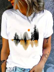 Playera gráfica casual juvenil de talla grande, Camiseta de talla grande - Camiseta divertida con estampado para mujer - Top casual de manga corta, cuello redondo y corte holgado, lavable a máquina para comodidad en todas las estaciones, ropa casual;estilo holgado;Impresión duradera, perfecta para regalos navideños, almacén local - Blanco - Ver 7