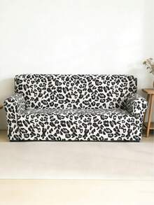 1pc Leopard Print Stretch Sofa Cover, All Season Universal Minimalist Sofa Protector, Living Room Decor - Black and White - View 7