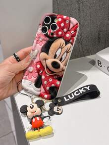 Disney Mickey Mouse Clubhouse Phone Case : 3D Fluffy Pattern Border Protector Phone Soft Phone Case With A Free Cute Mickey Bracelet Chain Lanyard, Mickey, Minnie, Goofy, Donald Duck, Daisy Duck, Pluto, For Apple 17 Promax 17 Pro 16 15 14 13 12 11 Pro Max XS Max X XR Soft Cover Summer Phone Case - trắng - Xem 4