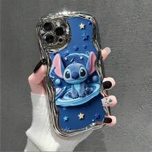 Disney Lilo & Stitch Phone Case, Cartoon Art Protective Cover. Compatible With IPhone 17, 16, 15, 14, 13, 12, 11 Pro Series, Featuring Stitch Sitting On A Planetary Ring Surrounded By Stars And Moons, Perfect For Animation Fans, Ideal For Birthdays, Holidays, Anniversaries, Graduation Gifts, Or Any Special Occasion To Surprise Family, Friends, Classmates, And Loved Ones. - Silver - View 2