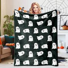 FEOLGEHLY Decorative Blanket With Cute Halloween Ghost Print, Super Soft Flannel Blanket, Lunch Break Blanket, Decorative Blanket For Sofa, Bed, Indoor Halloween Decorations, 30x40 Inches, Black - 彩色 - 查看 10