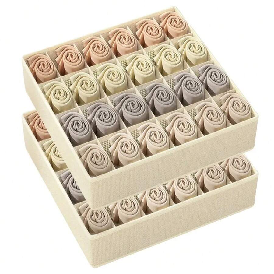 Organizador de ropa interior, caja de almacenamiento para sujetador, bragas, calcetines, cajas de almacenamiento, armario para dormitorio, organizador de ropa, cajón plegable, Separador Cas - 7 cuadrículas-beige - Ver 1