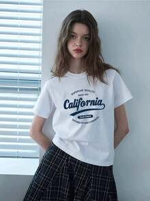 Camiseta vintage de manga corta de California Truck Club, versión para mujer con estampado vintage "Establecido en 1987", top casual de manga corta, estilo urbano, 100% algodón. - Blanco - Ver 3