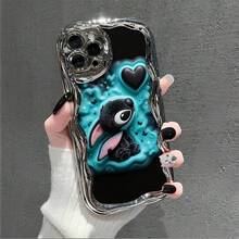 Disney Lilo & Stitch Phone Case, Cartoon Art Protective Cover. Compatible With IPhone 17, 16, 15, 14, 13, 12, 11 Pro Series, Featuring Plush Stitch With A Black Heart And Starry Accents On A Teal And Black Background, Perfect For Animation Fans, Ideal For Birthdays, Holidays, Anniversaries, Graduation Gifts, Or Any Special Occasion To Surprise Family, Friends, Classmates, And Loved Ones. - 銀色 - 查看 2