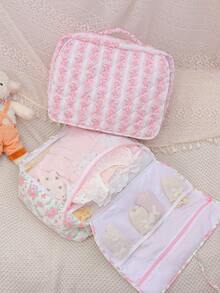 Large Capacity Travel Luggage Bag Multifunctional Storage Bag Pink Floral Print Luggage Organizer Bag Foldable Clothing Storage Bag,Wash Bag - Multicolor - View 4