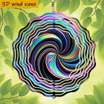 1个3D彩色漩涡闪亮梦幻风车，尺寸25.5厘米/10英寸*25.5厘米/10英寸，带旋转挂钩，360° DIY创意风车套装，风力驱动旋转，安装简便，适合作为圣诞节、万圣节和其他节日礼物（不含吊坠），款式随机。