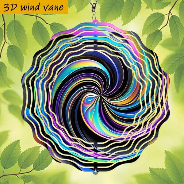 1个3D彩色漩涡闪亮梦幻风车，尺寸25.5厘米/10英寸*25.5厘米/10英寸，带旋转挂钩，360° DIY创意风车套装，风力驱动旋转，安装简便，适合作为圣诞节、万圣节和其他节日礼物（不含吊坠），款式随机。