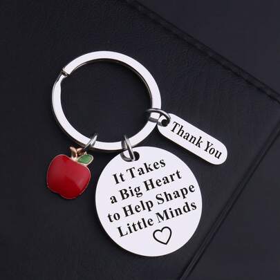 1pc Teacher's Day Appreciation Theme Keychain, Round Disc Engraved + Red Apple + "Thank You" 3 Pendant Charm, Heartfelt Gift For Teachers, Commemorative Keychain
