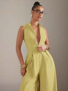 Mono sin mangas con cremallera frontal y piernas extra anchas - Amarillo - Ver 5