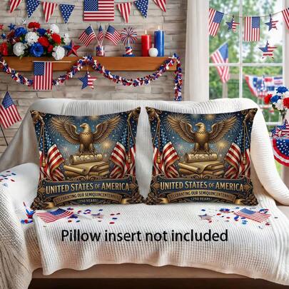 Set Of 2 USA 250th Anniversary (1776-2026) Patriotic Pillow Covers 18x18 Inch, Vintage Bald Eagle & Fireworks One-Side Print Pattern, Soft Polyester Cushion Cases, Zipper Closure, Machine Washable, Decorative Pillowcases For 4th Of July & Home (Pillow Insert Not Included)