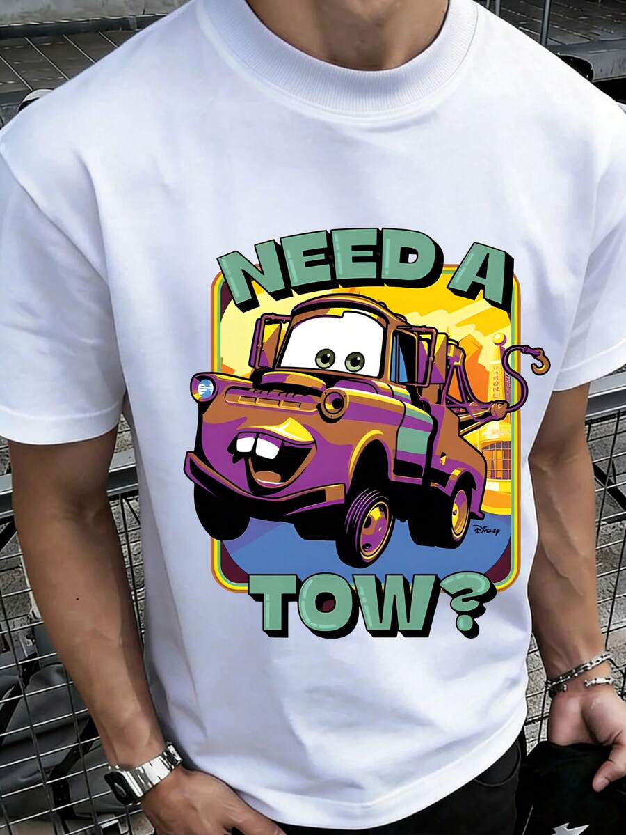 Unisex Disney Cars Tow Mater Tee, Cute Print, Casual Fit, Fun & Nostalgic For All Genders. - White - View 1