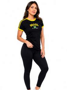 Brazil Embroidered T-Shirt – Women's - Black and White - View 5