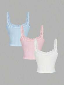 Camiseta sin mangas casual de mujer con parches de encaje, para verano - Multicolor 4 - Ver 2