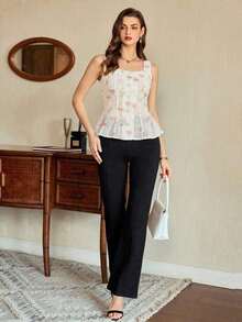 Blusa de mujer vintage, elegante y clásica, con cierre de botones metálicos con forma de flor, blusa sin mangas blanca, para primavera/verano - Rosa - Ver 4
